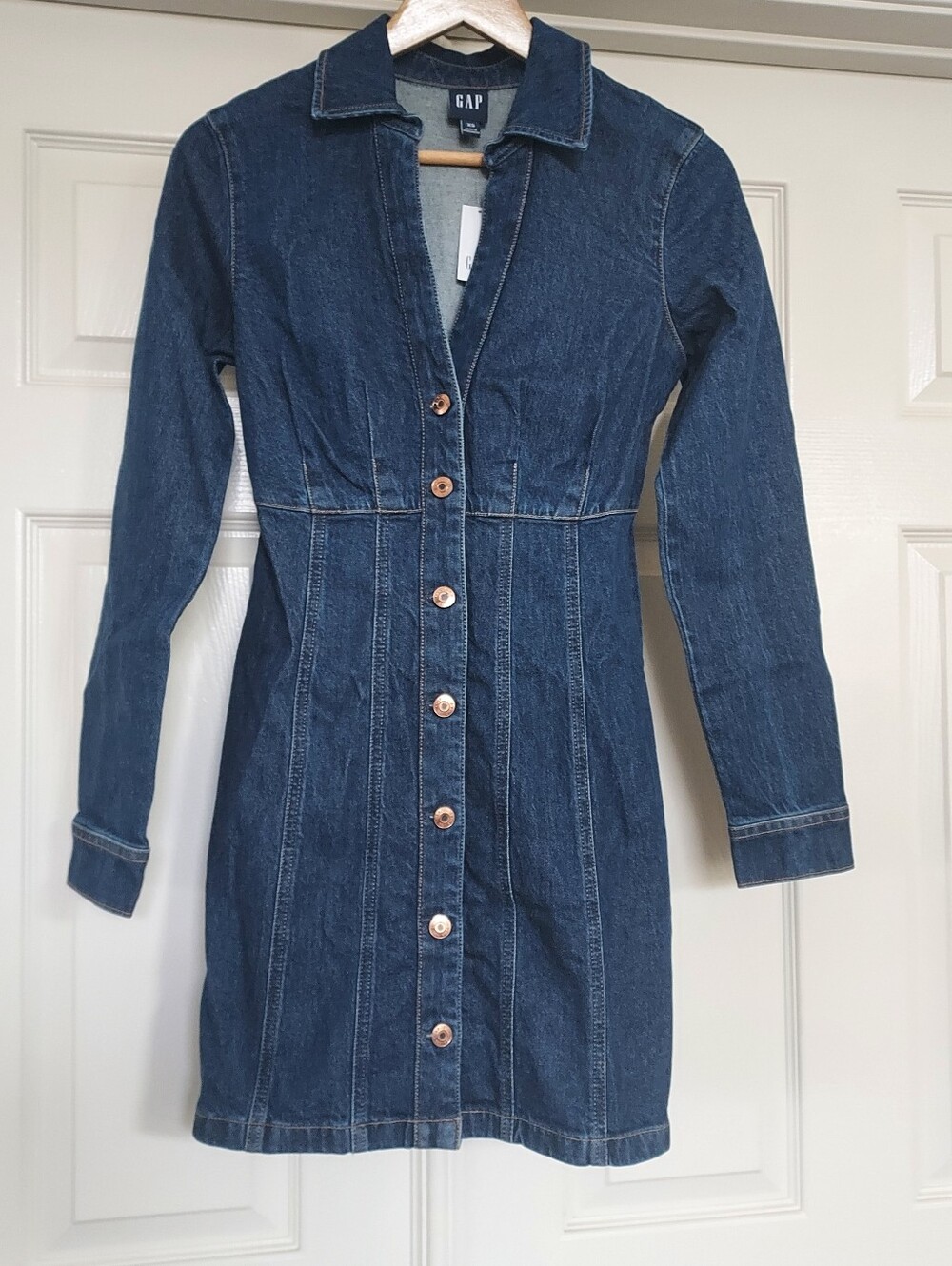 NWT GAP Dark Blue Denim Button-Front Shirt Dress, XS
